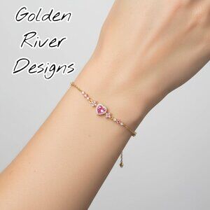 Pink Zircon 18K Gold Plated Bracelet - Red Heart